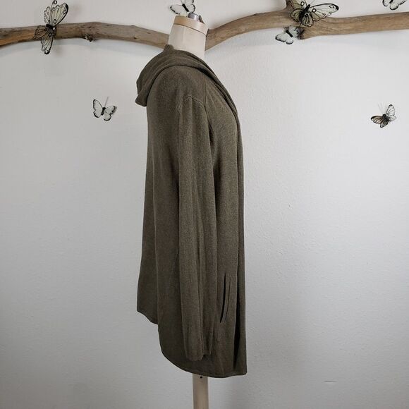 Eileen Fisher green open front hooded cardigan - Picture 6 of 8